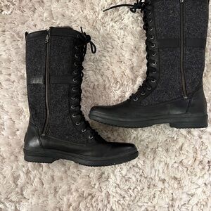 Women's Black and Gray Lace-Up Boots